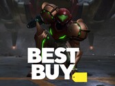 Samus uit Metroid Prime 4: Beyond getoond met Best Buy logo (Afbeelding bron: Nintendo of America, Best Buy met bewerkingen)