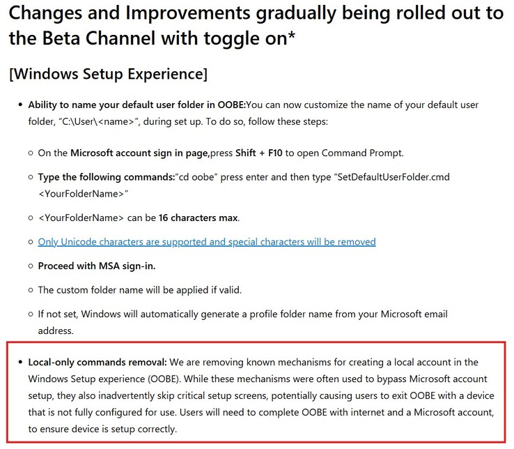De nieuw toegevoegde beperking in Windows 11 beta build (Afbeeldingsbron: Microsoft)