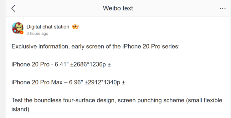 Specificaties van het scherm van de iPhone 20 Pro en iPhone 20 Pro Max DCS