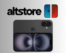 AltStore en meloNX logo's boven iPhone 16 (bron: Apple, AltStore, meloNX met bewerkingen)