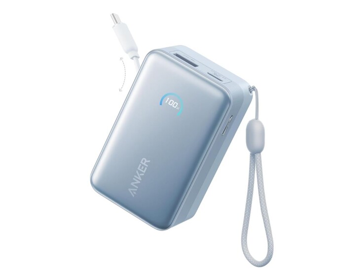 De Anker Nano Power Bank (10K, 45W, Ingebouwde intrekbare USB-C kabel) in blauw