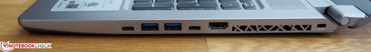 Rechterkant: USB-C 3.1 Gen2, 2x USB-A 3.0, Thunderbolt 3, HDMI 2.0, Kensington lock