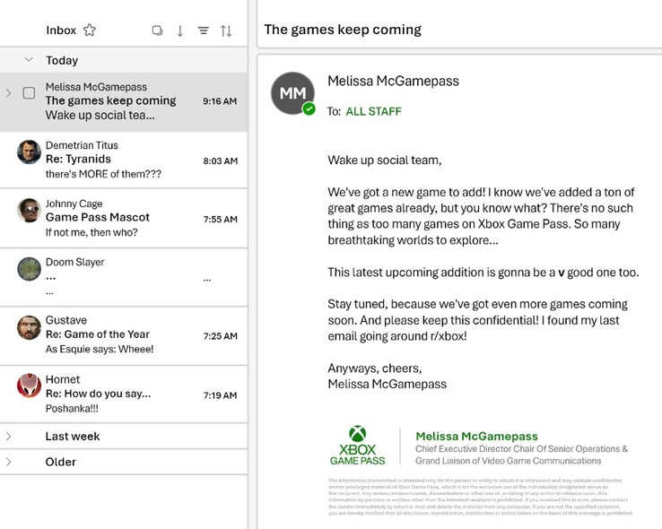 Geënsceneerde e-mail van Xbox. 