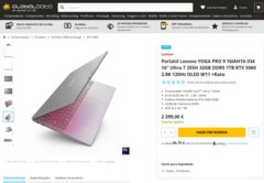 Lenovo Yoga Pro 9 RTX 5060 uitgelekte winkelvermelding. (Afbeeldingsbron: Globaldata)