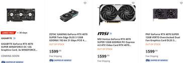 RTX 4070 Super catalogusprijs op Newegg (Afbeelding bron: Newegg via: VideoCardz)