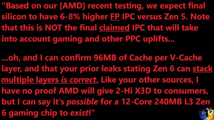 AMD Zen 6 IPC lek. (Afbeeldingsbron: Moore's Law Is Dead op YouTube)