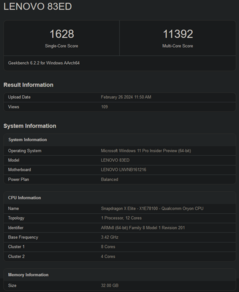 Snapdragon X Elite Geekbench 6.2 CPU-scores (afbeelding via Geekbench)