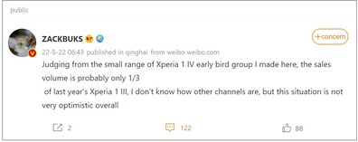 Xperia 1 IV pre-sales. (Image bron: Weibo - machine vertaald)