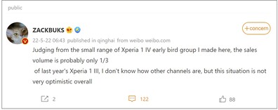 Xperia 1 IV pre-sales. (Image bron: Weibo - machine vertaald)