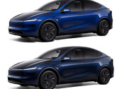 De Model Y in de nieuwe kleur Marine Blue vs Deep Blue Metallic (boven). (Afbeeldingsbron: Tesla)