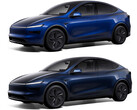 De Model Y in de nieuwe kleur Marine Blue vs Deep Blue Metallic (boven). (Afbeeldingsbron: Tesla)