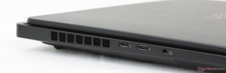 Links: 2x USB-C Thunderbolt 4 met DisplayPort 2.1 + Power Delivery, 3,5 mm headset