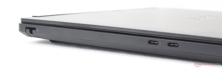 Links: RJ-45 (1 Gbps), USB-C Thunderbolt 4 met DisplayPort 2.1 + Power Delivery, USB-C met DisplayPort 2.1 + Power Delivery (10 Gbps)