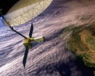 Een conceptueel beeld van de NISAR-satelliet in een baan om Californië (Afbeeldingsbron: NASA en JPL-Caltech; bijgesneden)