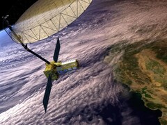 Een conceptueel beeld van de NISAR-satelliet in een baan om Californië (Afbeeldingsbron: NASA en JPL-Caltech; bijgesneden)