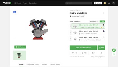 Meerdere profielen voor elk model (Afbeelding Bron: MakerWorld)