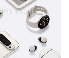 De Pixel Watch 3-serie zou verkrijgbaar moeten zijn in 41 mm en 45 mm. (Afbeeldingsbron: Google via 91mobiles & @OnLeaks)