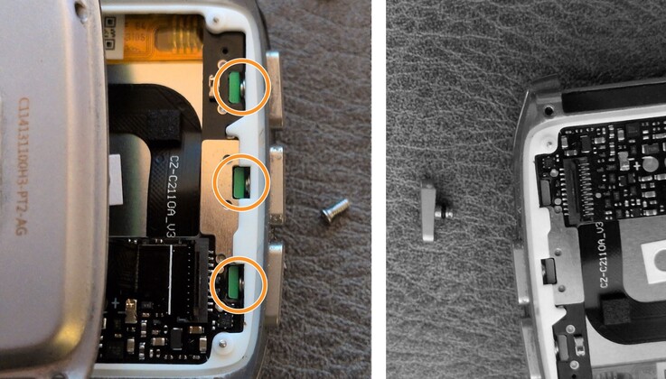 Pebble heeft een klemmetje weggelaten, waardoor een van de knoppen gemakkelijk uit de behuizing kan vallen.