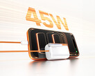 De Flow 3 kan drie apparaten tegelijk van stroom voorzien. Afgebeeld: een promofoto waarop het 45 W snelladen van de powerbank te zien is. (Afbeeldingsbron: Sharge)