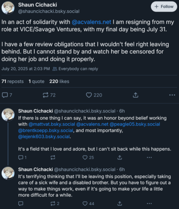 Shaun Cichacki kondigt ontslag aan bij Vice (Afbeeldingsbron: screenshot, Shaun Cichacki Bluesky-account)