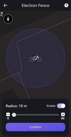 Als de fiets een vooraf gedefinieerd gebied verlaat, wordt er een alarm geactiveerd