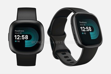 De Fitbit Versa 4. (Afbeelding bron: @OnLeaks & 91mobiles)