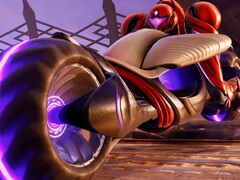 Samus uit Metroid Prime 4: Beyond op haar Vi-O-La fiets (bron: Nintendo of America op YouTube, screenshot)