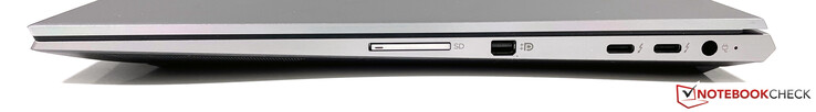Rechterzijde: SD-lezer, Mini-DisplayPort, 2x USB-C w/ Thunderbolt 3 (3.2 Gen.2, DisplayPort), voeding