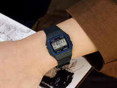 De Casio F-91W om de pols.