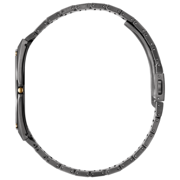 Zijaanzicht van de Citizen Eco-Drive One AR5065-54W, met zijn ultradunne kast en roestvrijstalen armband.