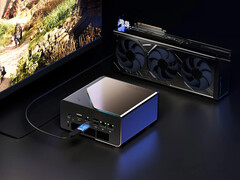 De EVO-T1 kost momenteel $999,99. Afgebeeld: een OCuLink opstelling met de mini PC. (Afbeeldingsbron: GMK - bewerkt)