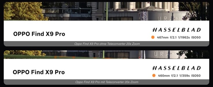 Bij gebruik van de externe lens veranderen de sluitertijd- en/of ISO-waarden aanzienlijk, wat duidt op lichtverlies.