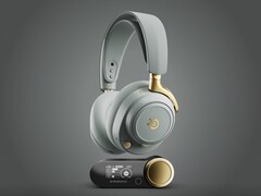 SteelSeries Arctis Nova Elite in de kleuren Sage &amp;amp; Gold met de GameHub. (Afbeeldingsbron: SteelSeries)