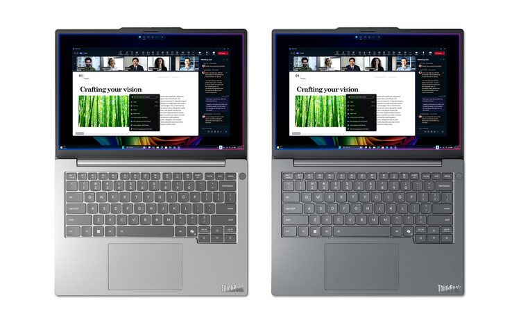 De ThinkBook 14 Gen 9 Q8Y in de afwerkingen Cloud Grey en Luna Grey, van links naar rechts.