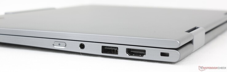 Rechts: Aan/uit-knop, 3,5-mm audio, USB 3.2 Gen 1 (5 Gbit/s), HDMI 2.1, Kensington Nano-beveiligingssleuf