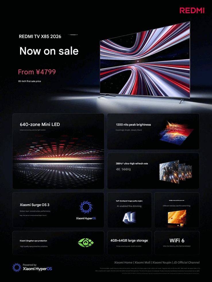 Redmi TV X 2026 specificaties (Afbeelding bron: Xiaomi China; machine vertaald)