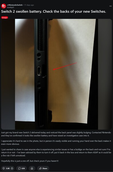 Switch 2 uitpuilend achterpaneel (Afbeelding bron: screenshot, Nintendo Switch reddit)