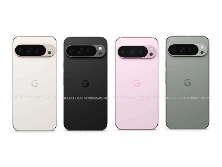 De vier kleuren van de Google Pixel, zoals uitgelekt door @OnLeaks. (Bron: @OnLeaks x Android Headlines)