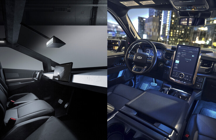 Twee verschillende benaderingen van het cabineontwerp, ondanks de elektrische onderbouw. (Beeldbron: Tesla/Ford)